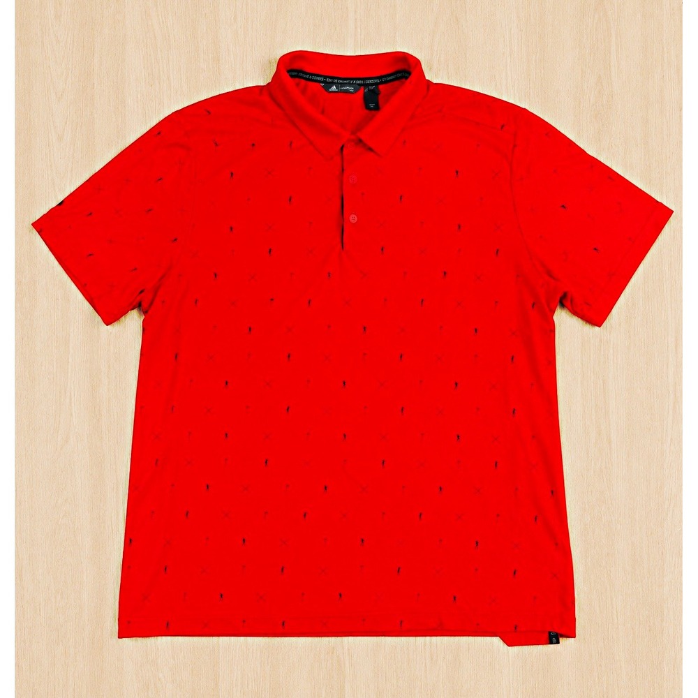 adidas Adicross Men's 2XL Red Printed Golf Polo Shirt Short Sleeve Button